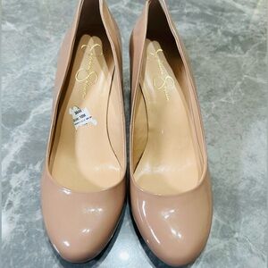 Jessica Simpson Women's Sampson Pink Patent Midwedge Shoes US 10M